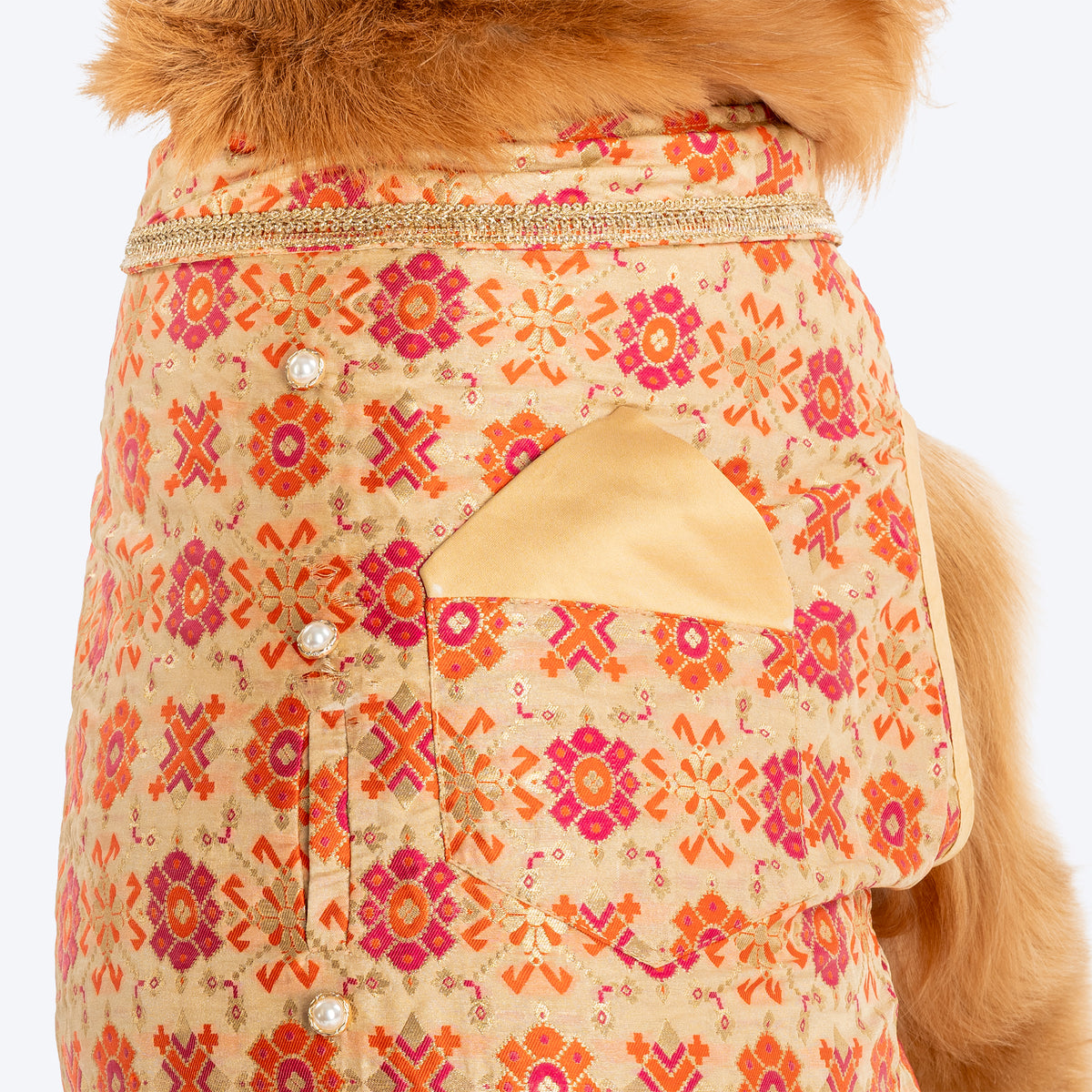 HUFT Customised Paw-tola Pawfect Brocade Sherwani For Dog - Cream - Heads Up For Tails