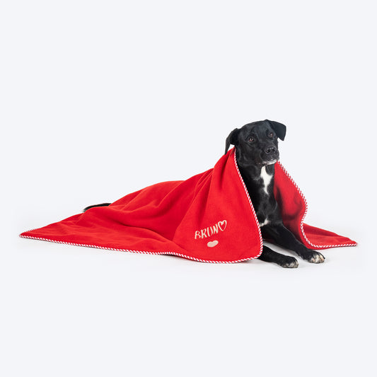 HUFT Personalised Snuggle Blanket For Dog & Cat - Red - Heads Up For Tails