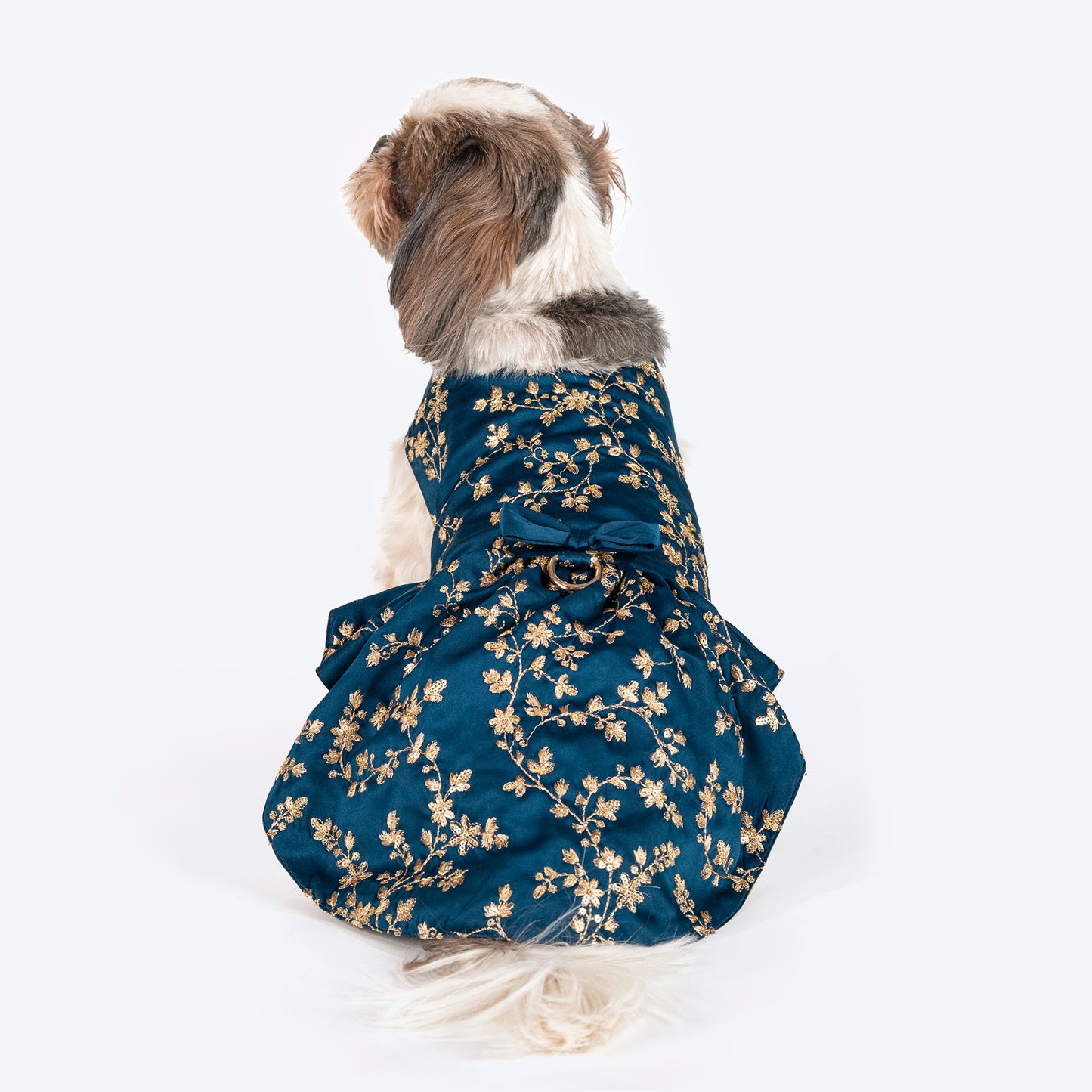 HUFT Personalised Shimmering Zari Lehenga For Dog - Blue_01