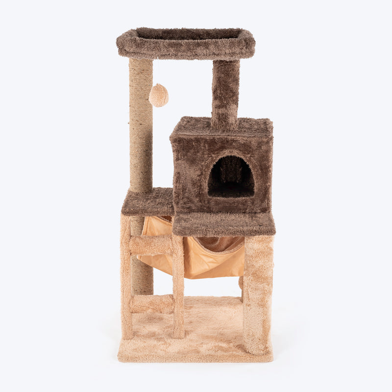 HUFT Purrfect Playhouse Multipurpose Cat Tree - Brown & Beige