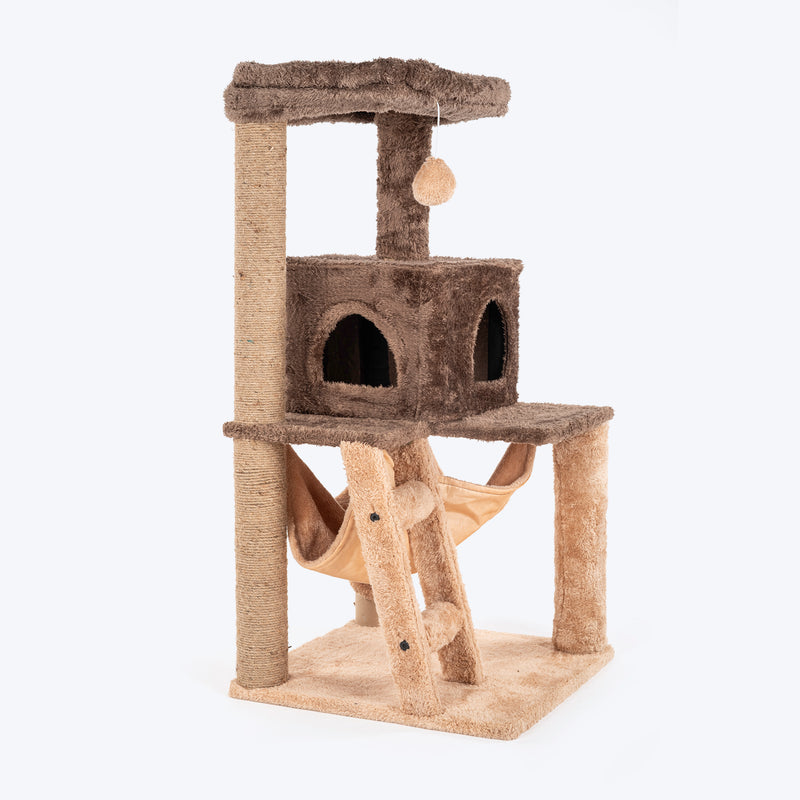 HUFT Purrfect Playhouse Multipurpose Cat Tree - Brown & Beige