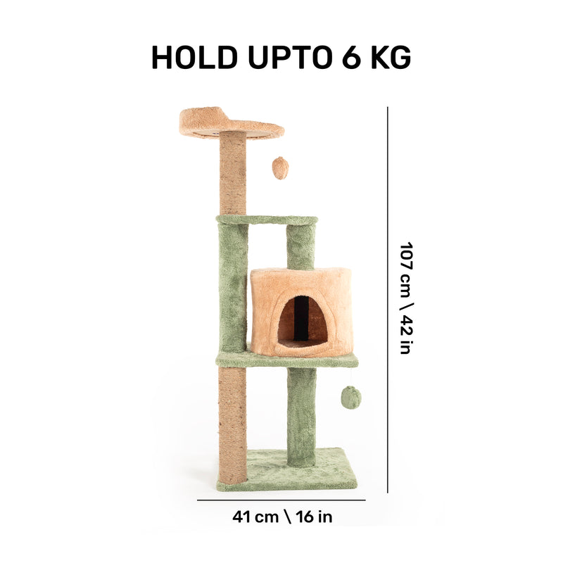 HUFT Dreamy Purrch Multipurpose Cat Tree - Green & Beige