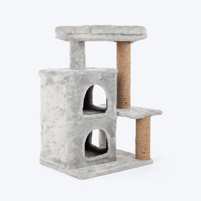 HUFT Purrfect Hideout Multipurpose Cat Tree - Grey & Beige