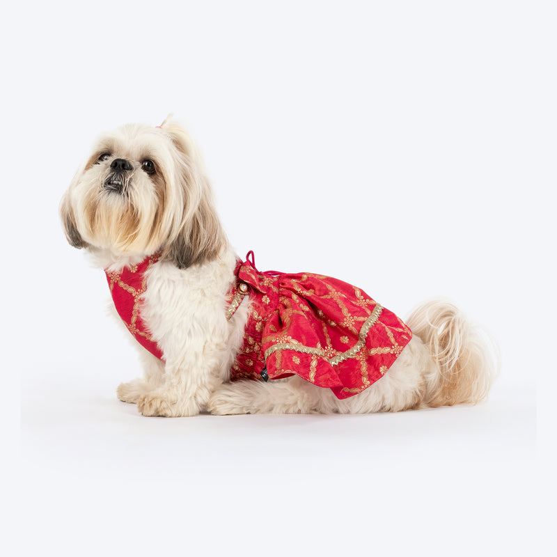 HUFT Customised Gulabi Zari Paws Brocade Lehenga Choli Set For Dog - Pink (As requested by Arpita) - Heads Up For Tails