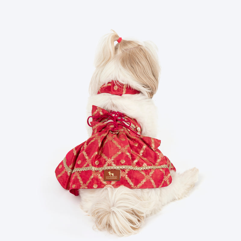 HUFT Customised Gulabi Zari Paws Brocade Lehenga Choli Set For Dog - Pink (As requested by Arpita) - Heads Up For Tails