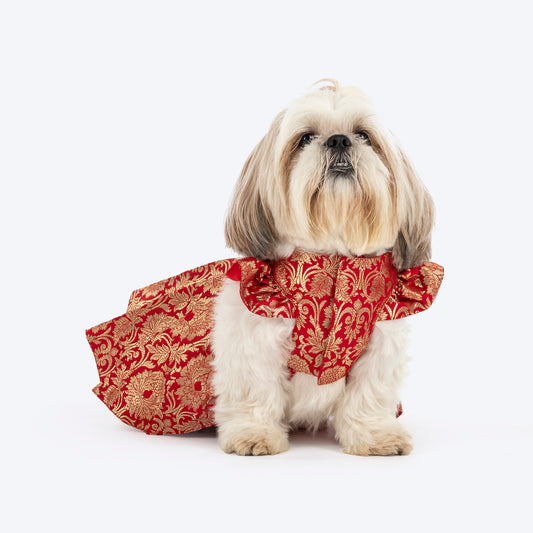 HUFT Customised Sona Sitara Brocade Lehenga Dress For Dog & Cat - Red