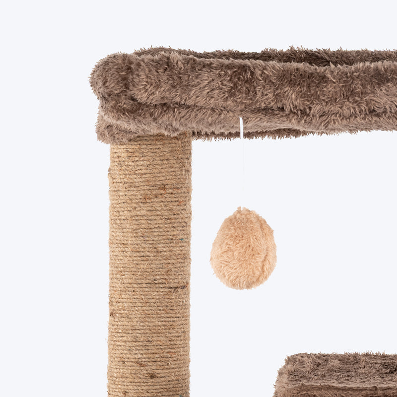 HUFT Purrfect Playhouse Multipurpose Cat Tree - Brown & Beige