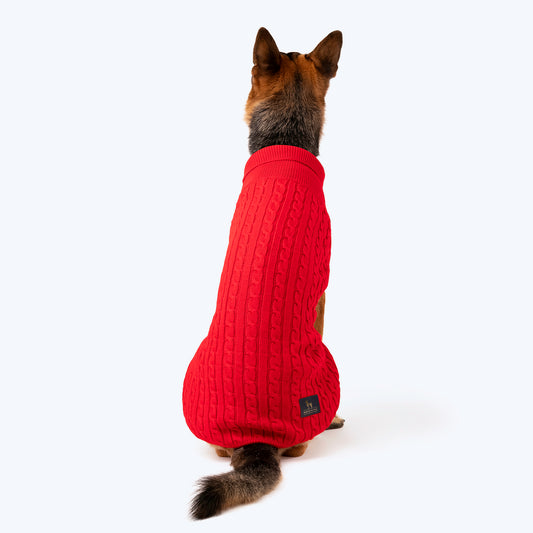 HUFT Cable Knit Sweater For Dog - Red - Heads Up For Tails