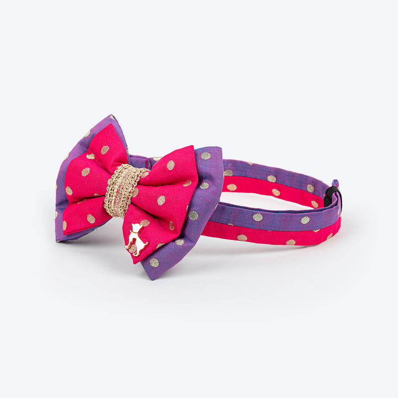 HUFT Desi Glam Bow Tie With Strap For Dog - Pink & Purple - Heads Up For Tails