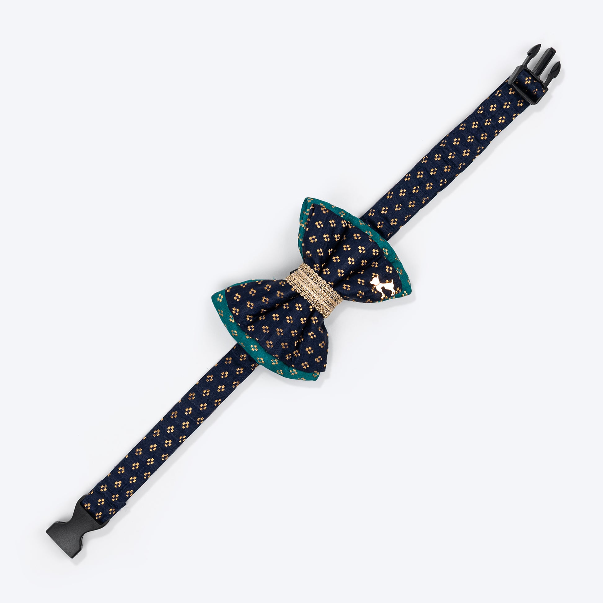 HUFT Shahi Paws Bow Tie With Strap For Dog - Blue & Green - Heads Up For Tails