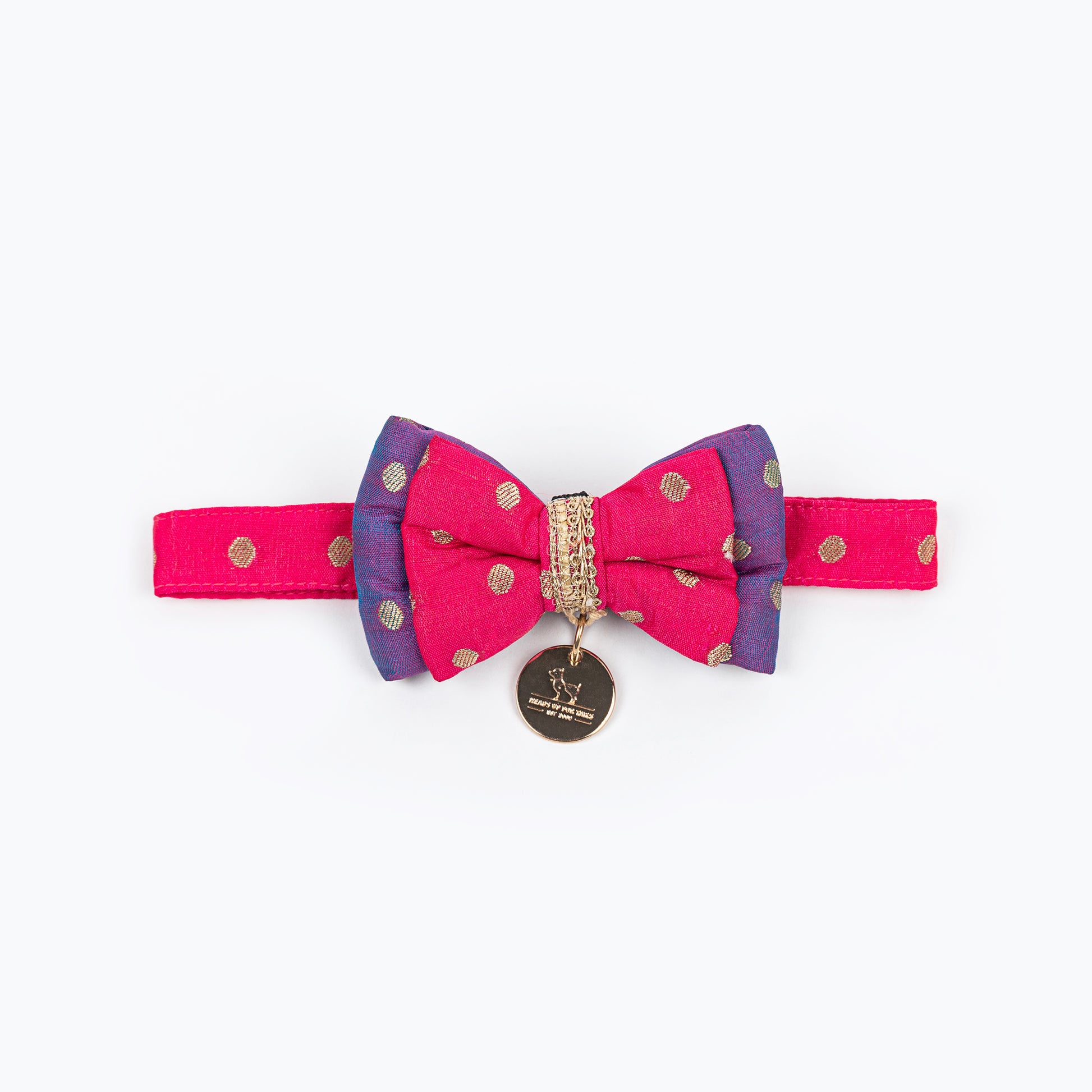 HUFT Desi Glam Bow Tie With Strap For Cat - Pink & Purple - Heads Up For Tails