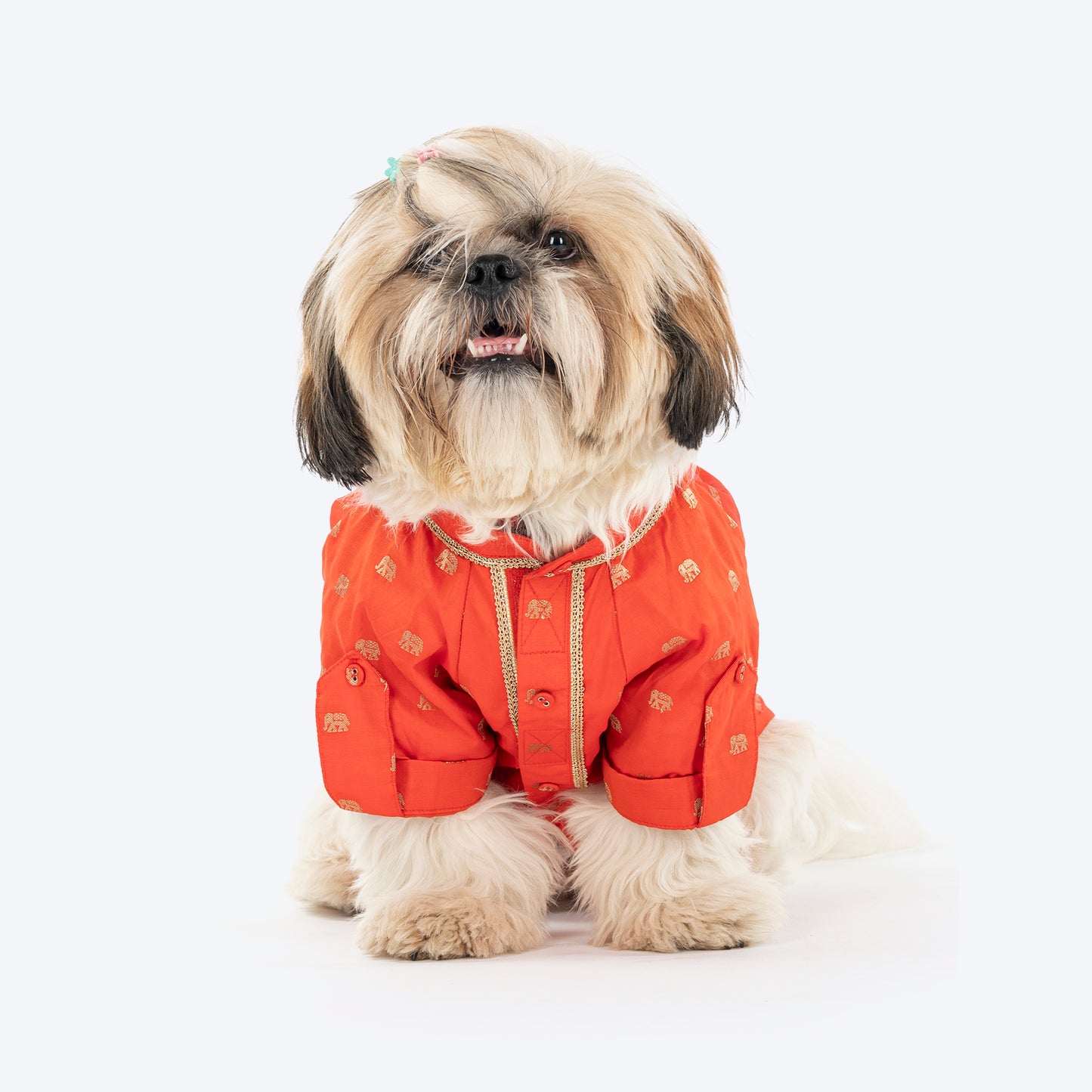 HUFT Royal Elephant Brocade Kurta For Dog - Orange
