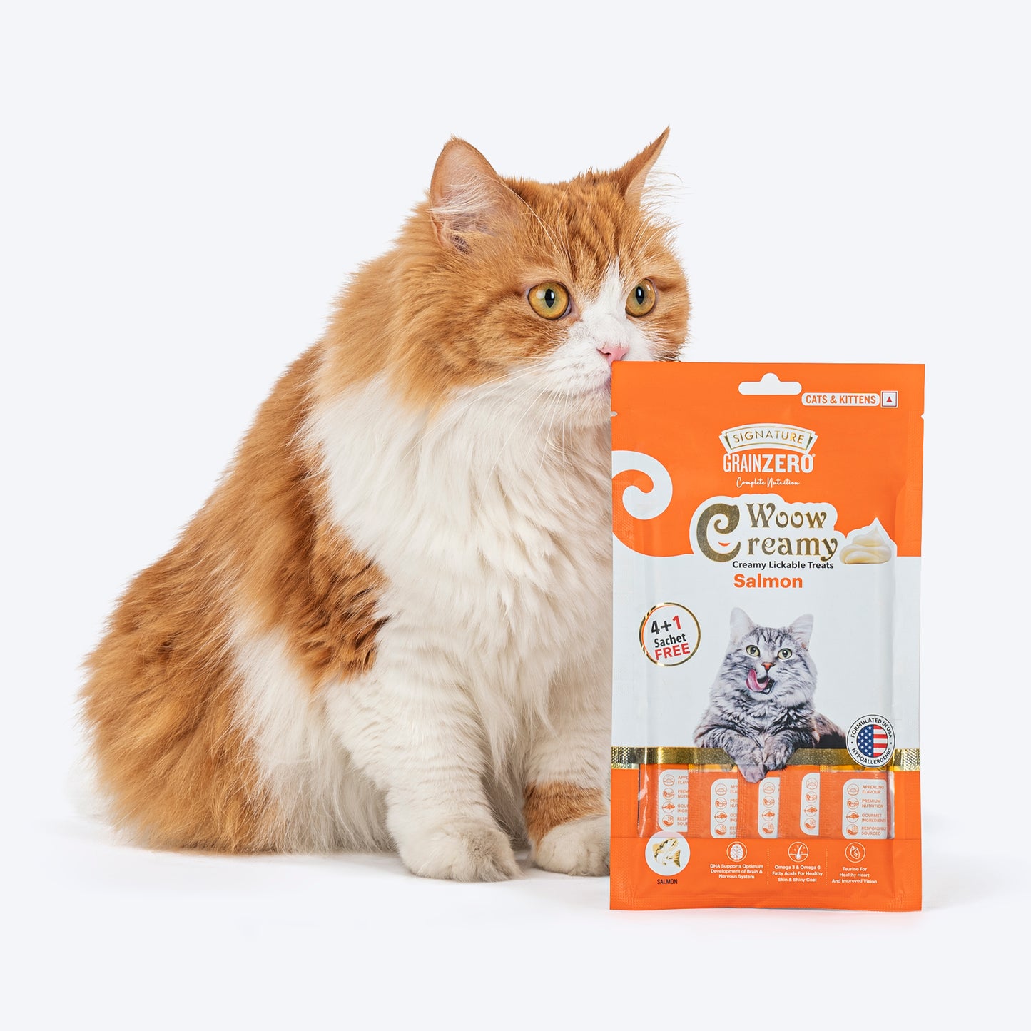 Signature Grain Zero Woow Creamy Salmon Lickable Treats For Cat & Kitten - 75 g - Heads Up For Tails
