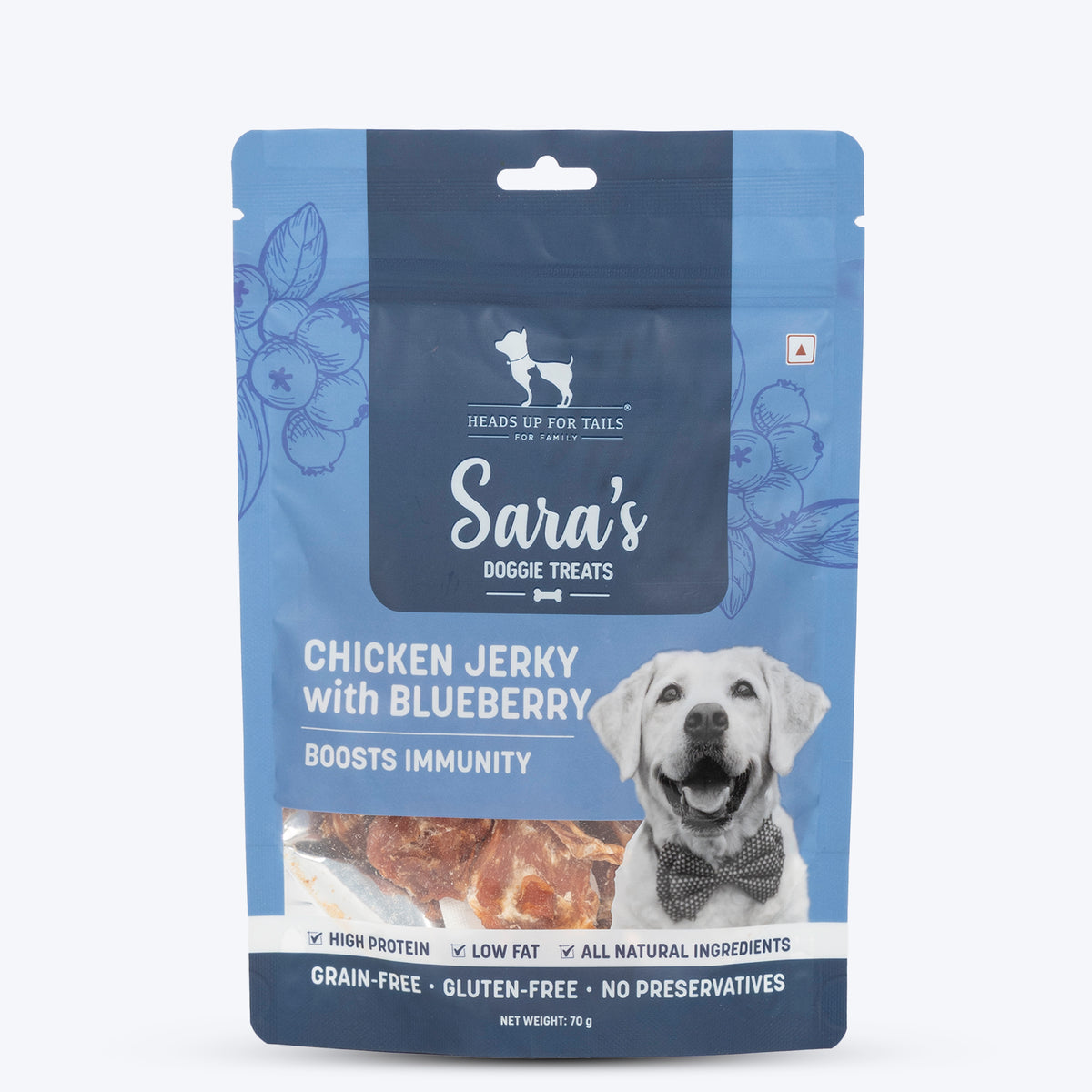Sara's Doggie Treats Dehydrated Chicken &amp; Blueberry Treats - 70 gm, Grain-Free, High-Protein, Antioxidant-Rich