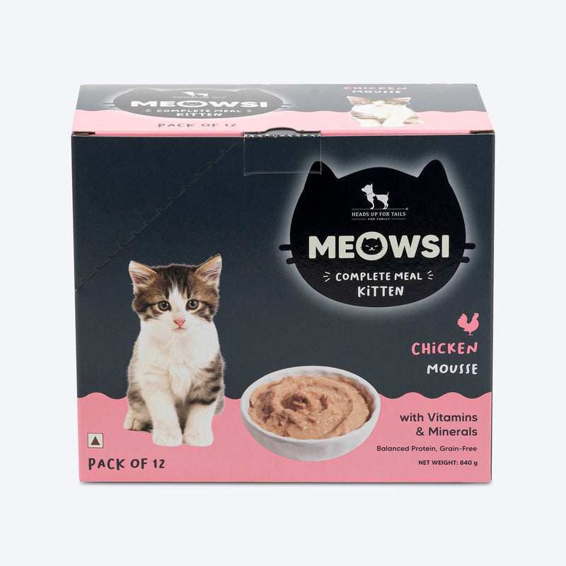 Meowsi by HUFT Chicken Mousse Kitten Wet Food, 70 gm, complete meal with vitamins and minerals, grain-free.