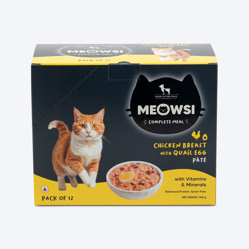 Meowsi by HUFT Chicken Breast with Quail Egg pâté Cat Wet Food, 80 gm, grain-free, with vitamins and minerals.