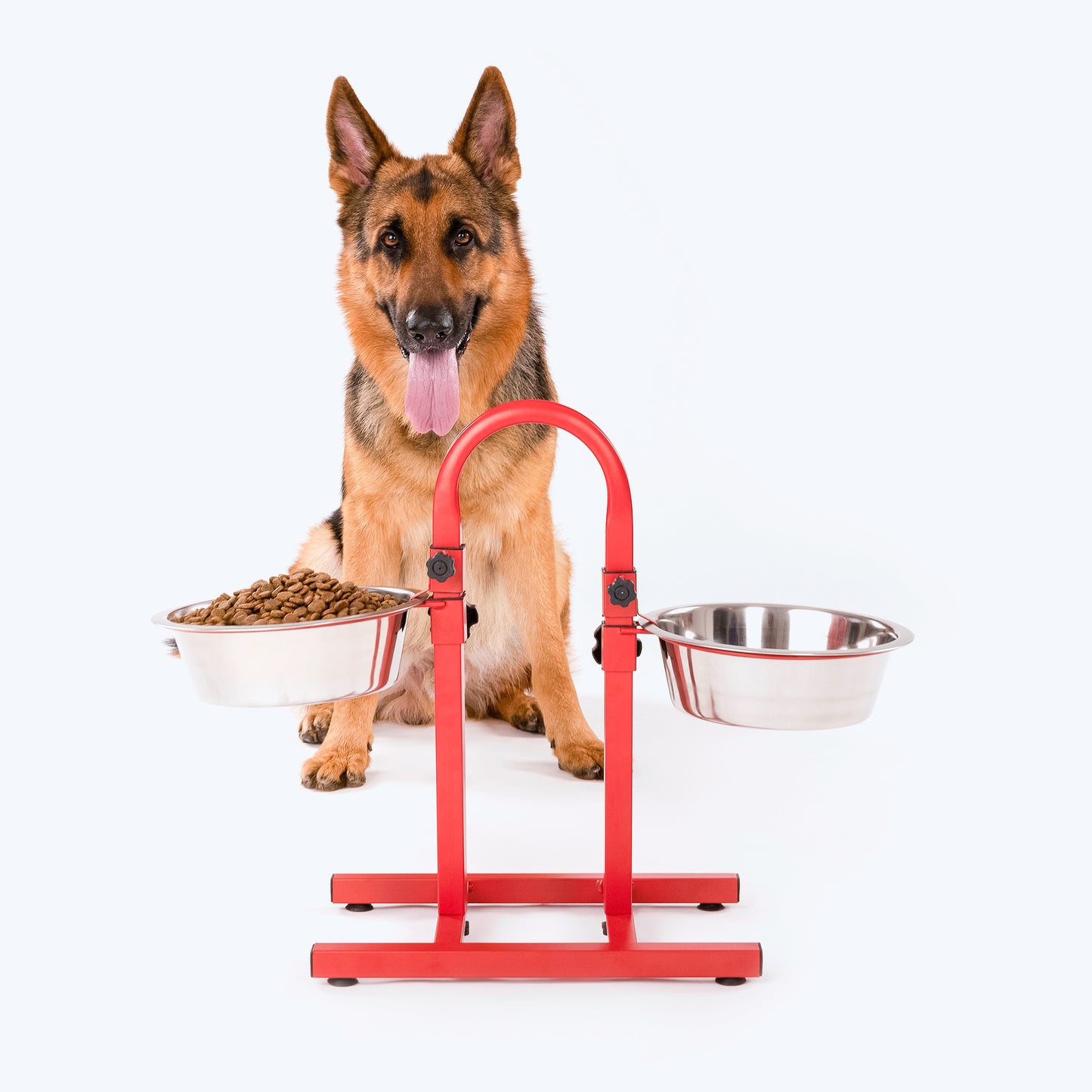 SUPER Premium Range U Shaped Double Diner Stand With Steel Dog Bowl Inserts - Red_02