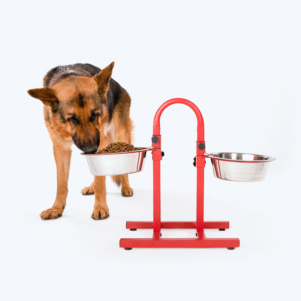 SUPER Premium Range U Shaped Double Diner Stand With Steel Dog Bowl Inserts - Red_03