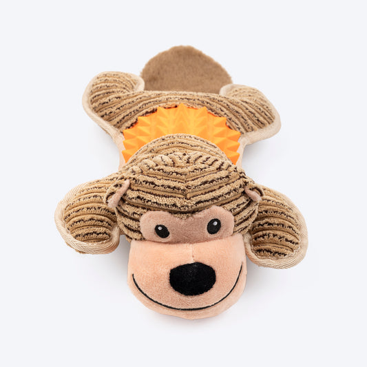 HUFT Chimpster Chew & Cuddle Squeaky Plush Toy For Dog - Tan