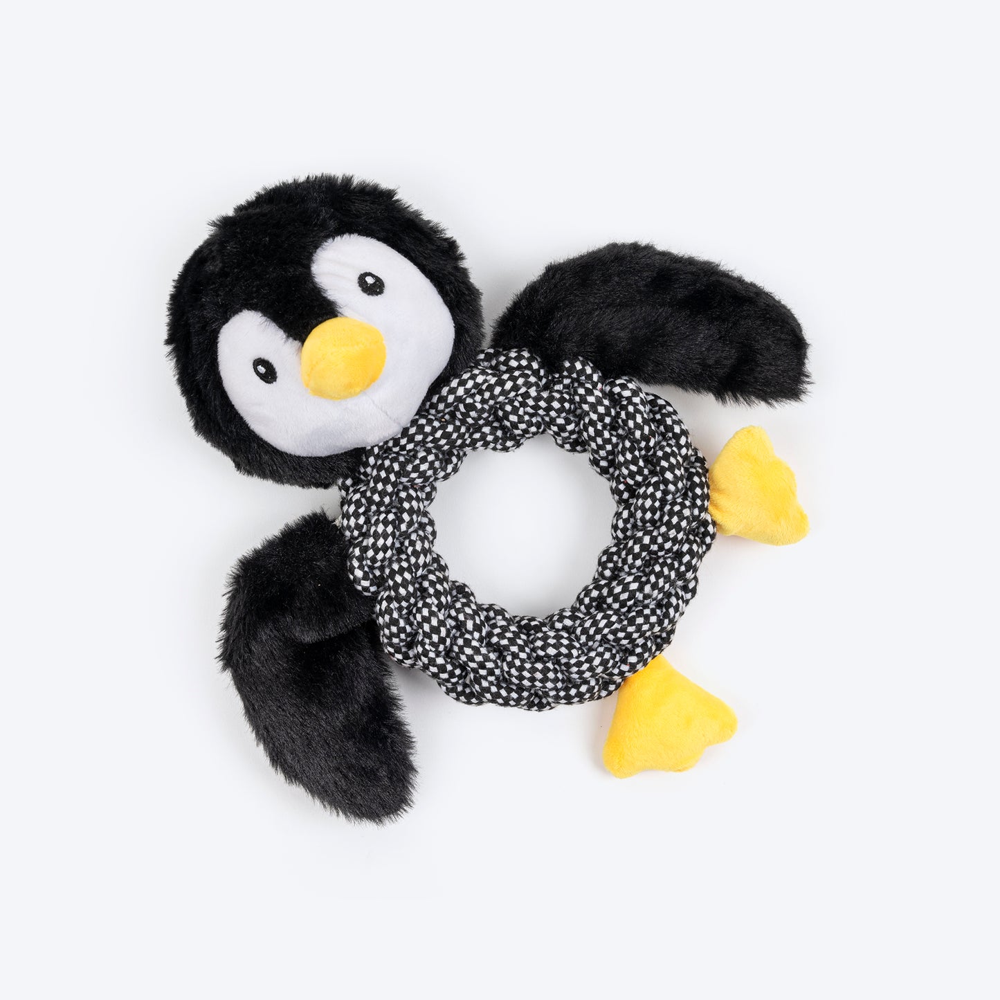 HUFT Pengu Penguin Squeaky Tug Plush Toy For Dog - Black & White