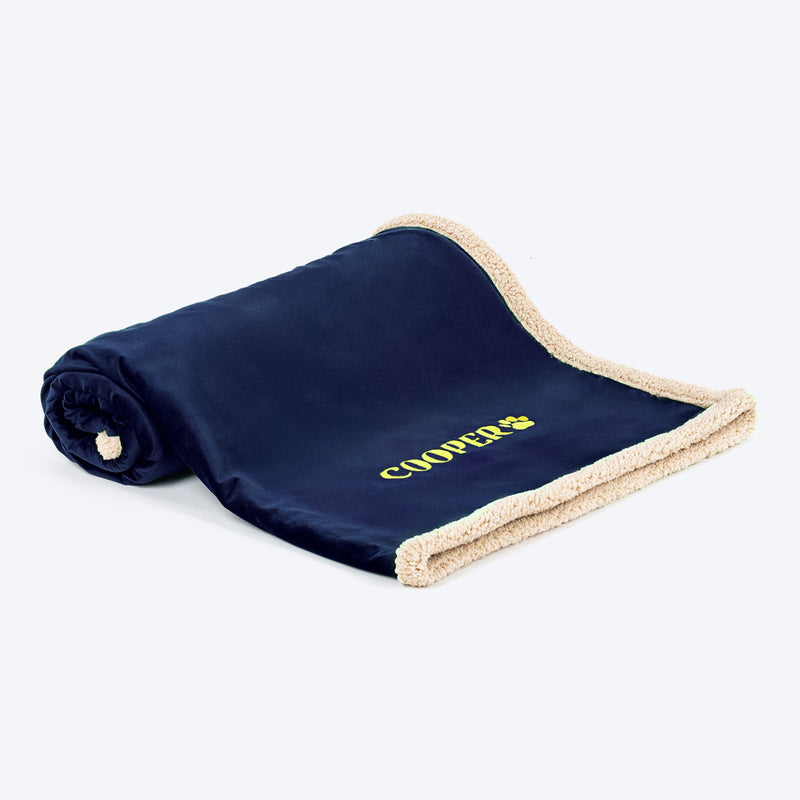 HUFT Personalised Luxe Velvet Blanket For Dog & Cat - Dark Navy - Heads Up For Tails