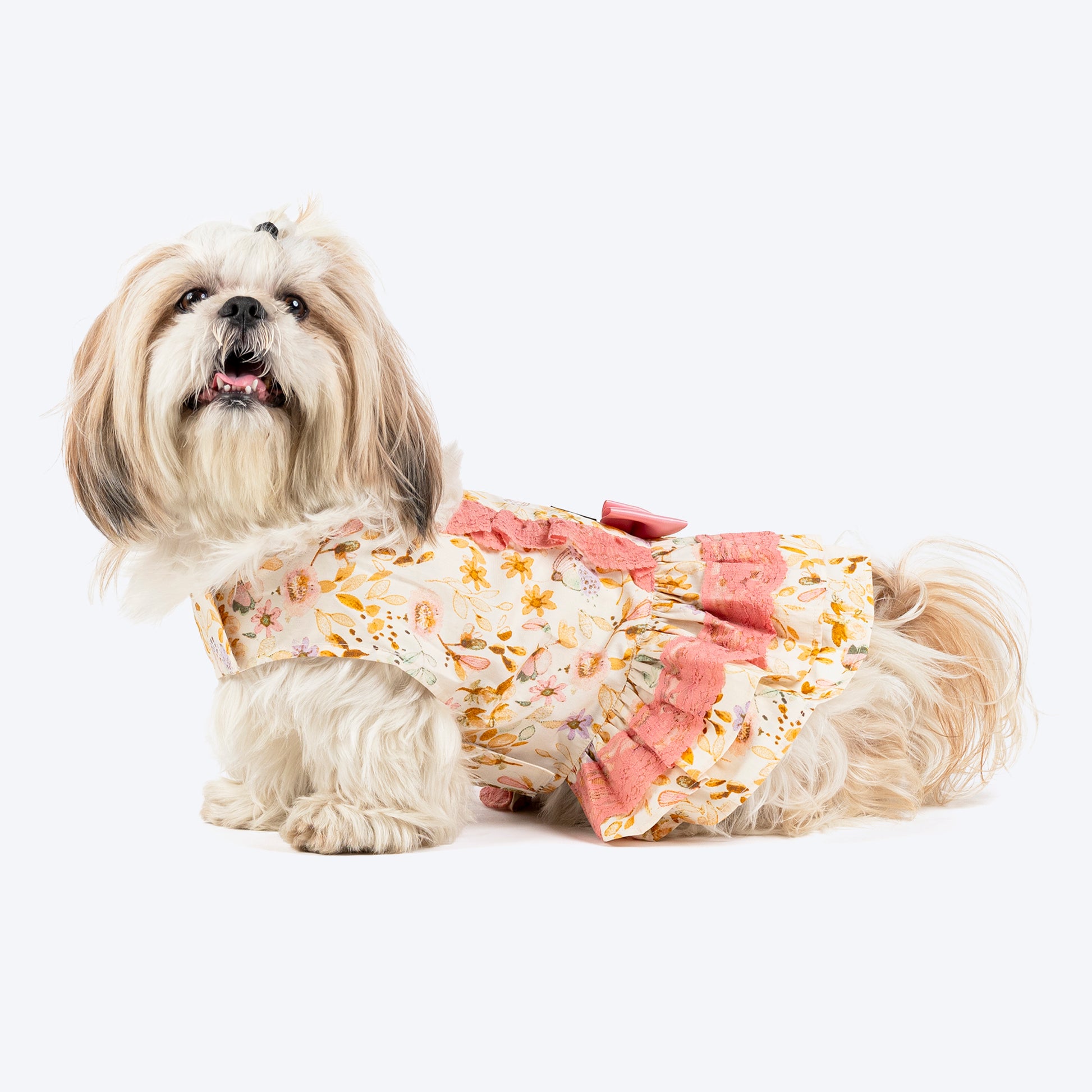 HUFT Printed Floral Cotton Dress For Dog - Pink - Heads Up For Tails