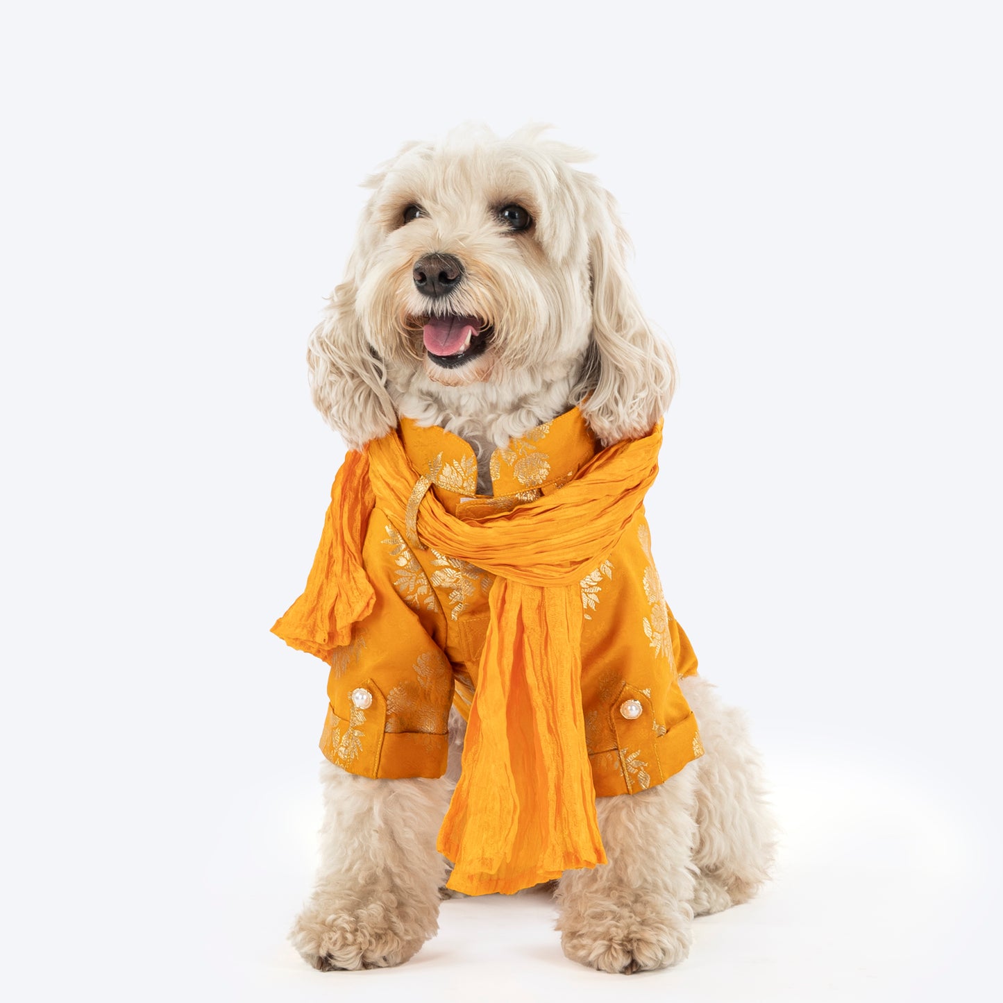 HUFT Customised Woofy Zari Glow Brocade Kurta With Dupatta For Dog - Yellow