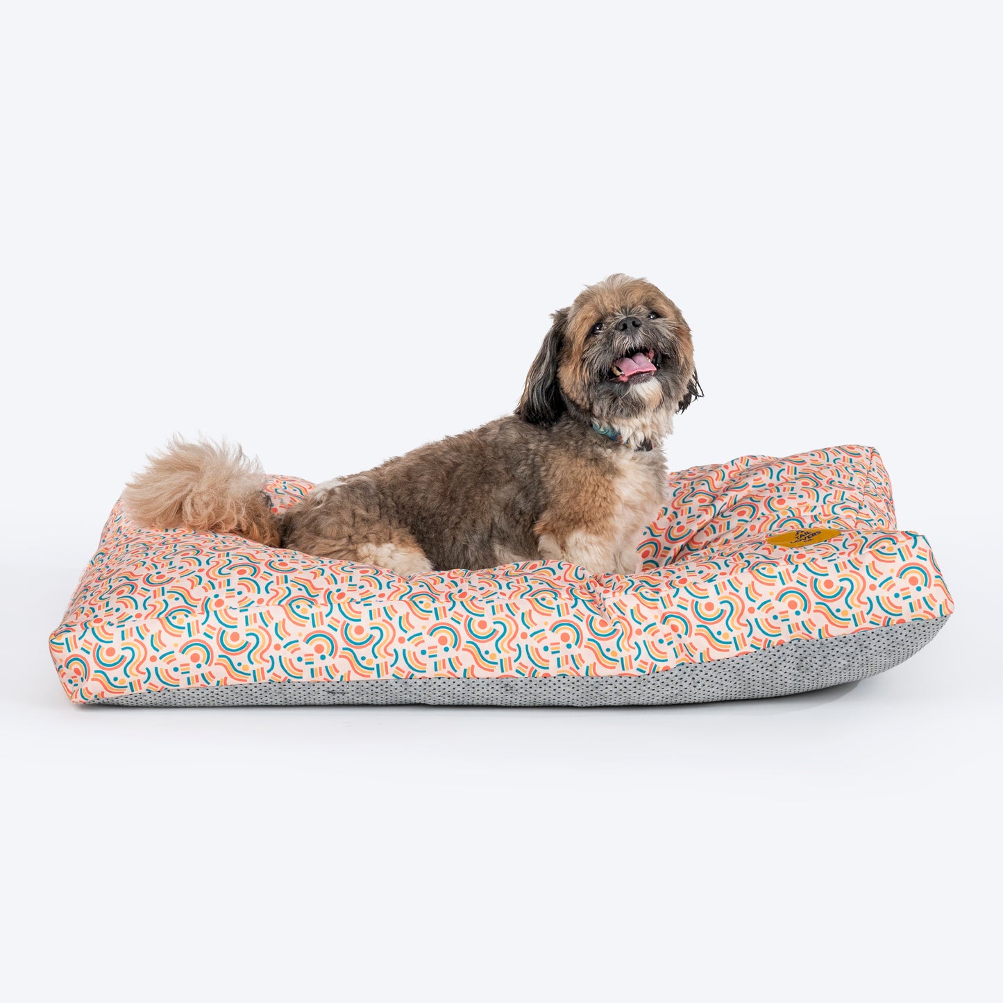 TLC Abstract Doodle Flat Haven Bed For Dog - Beige - Heads Up For Tails