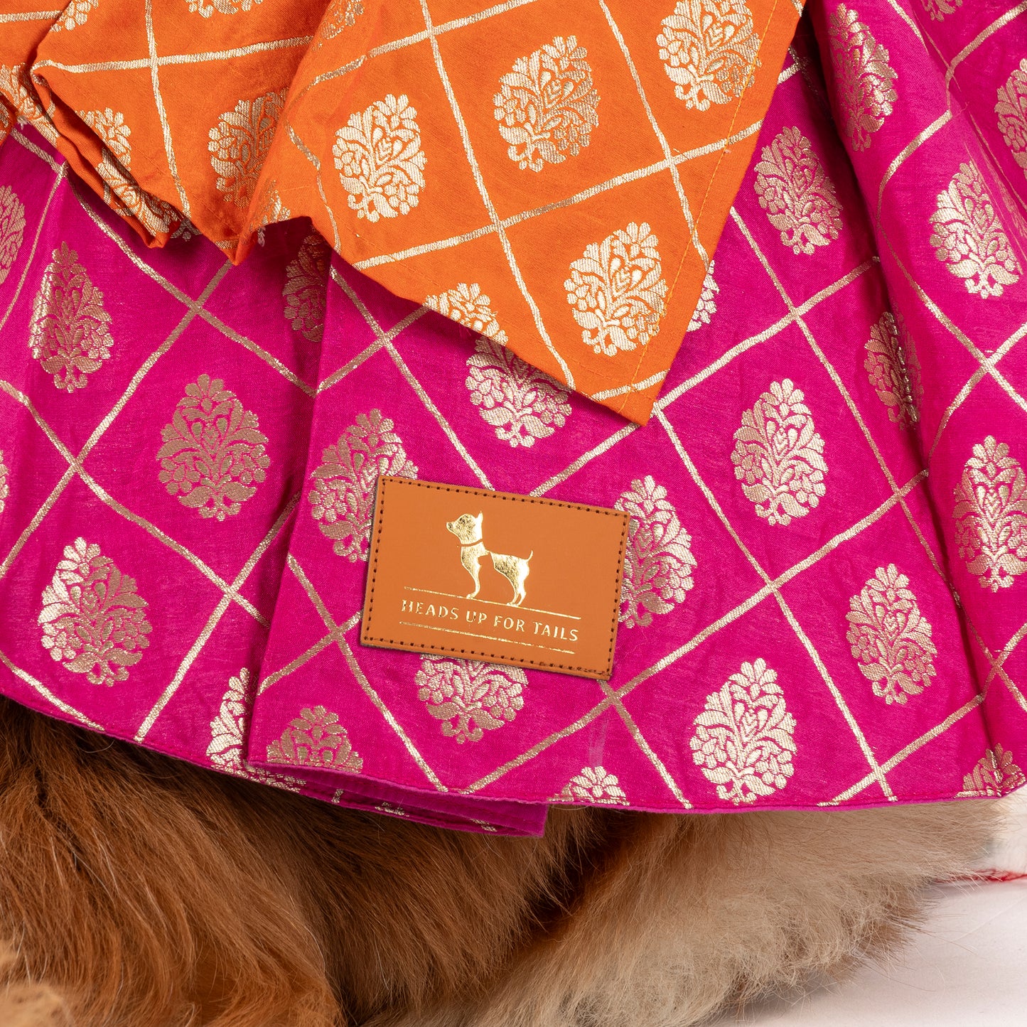 HUFT Customised Desi Diva Doggo Brocade Stitched Saree For Dog & Cat - Pink & Orange
