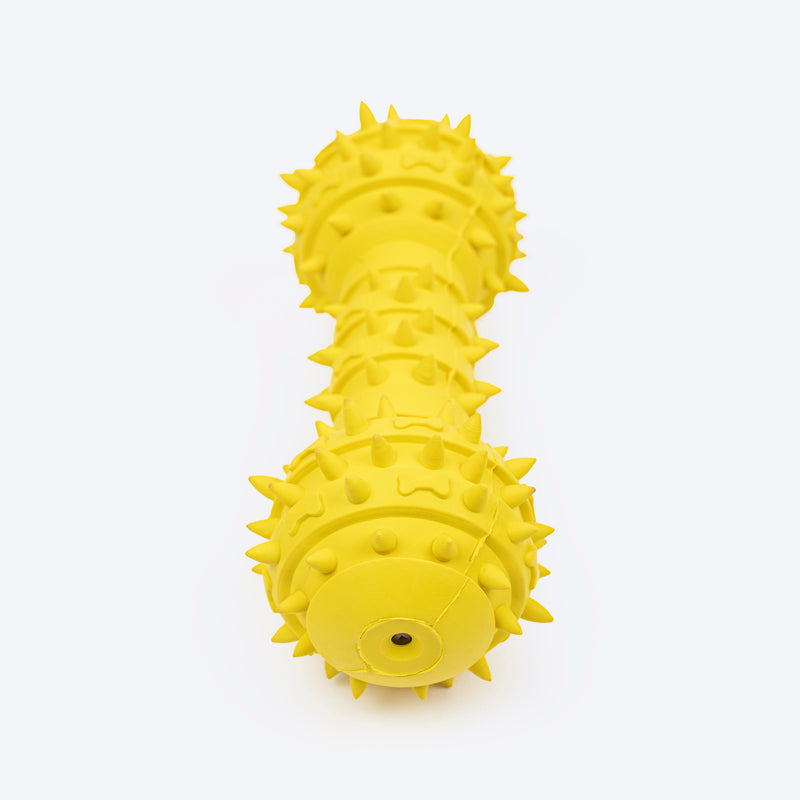 TLC Spiky Dumbbell Squeaky Chew Toy For Dog - Yellow - Heads Up For Tails