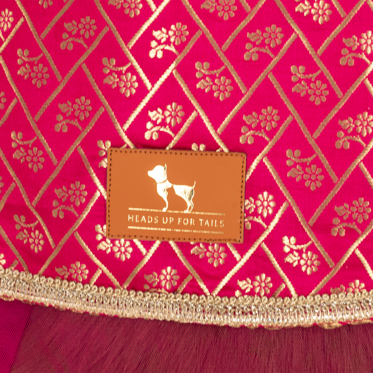 HUFT Customised Petals & Pyaar Brocade Lehenga Dress For Dog - Magenta - Heads Up For Tails