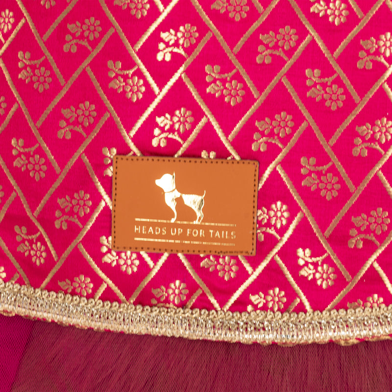 HUFT Customised Petals & Pyaar Brocade Lehenga Dress For Dog - Magenta - Heads Up For Tails