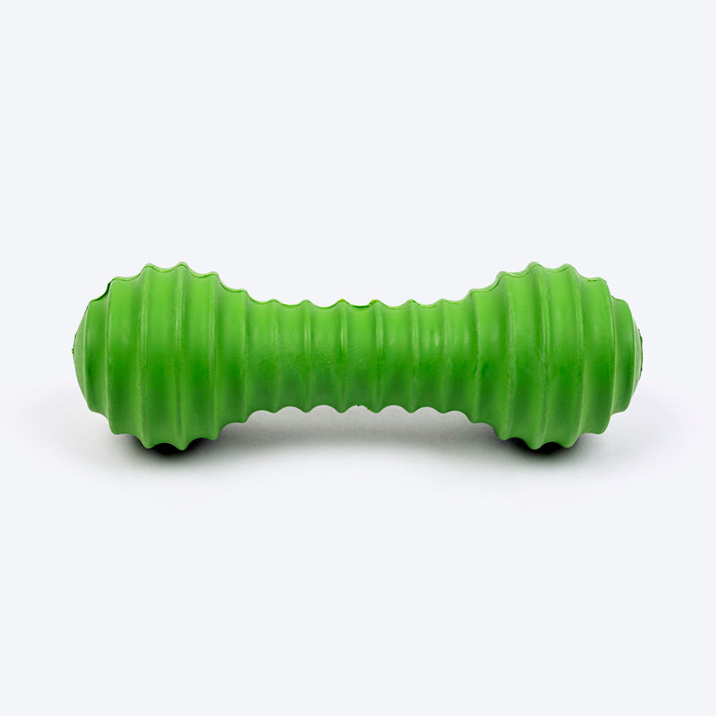 TLC Stripe Textured Dumbbell Squeaky Chew Toy For Dog - Green - Heads Up For Tails