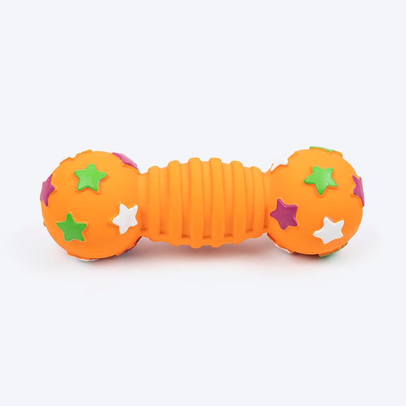 TLC Stary Dumbbell Squeaky Chew Toy For Dog - Orange - Heads Up For Tails