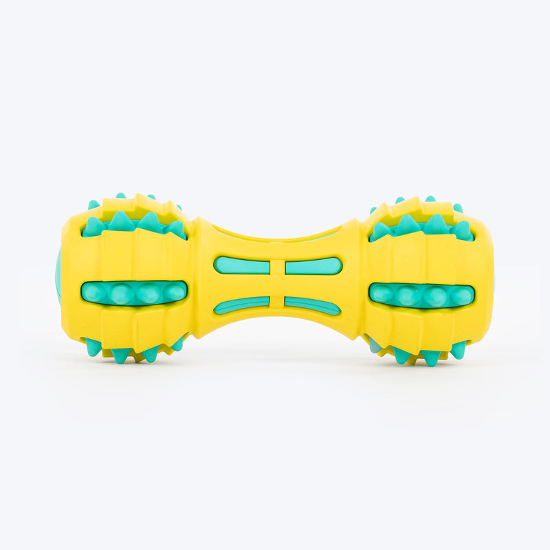 HUFT Spikey Dumbbell Chew Toy For Dog - Yellow & Turquoise