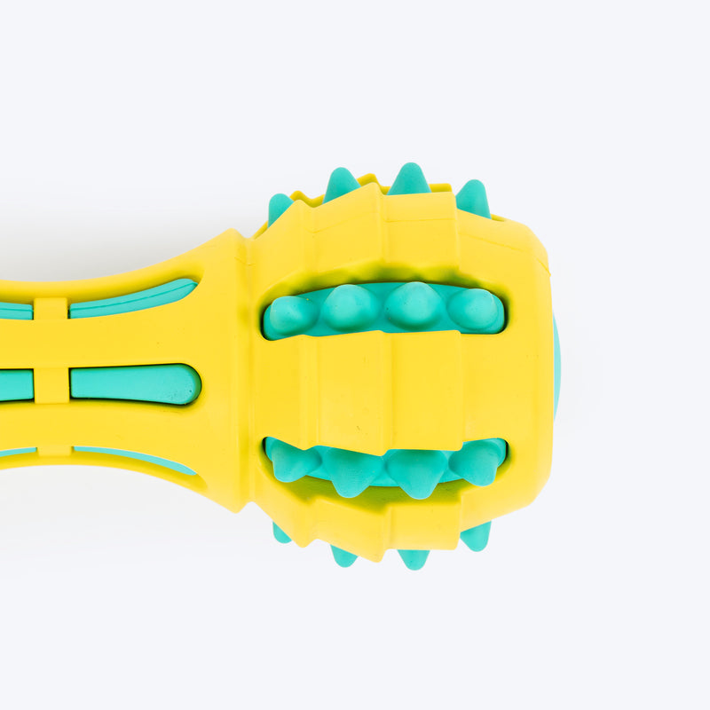 HUFT Spikey Dumbbell Chew Toy For Dog - Yellow & Turquoise