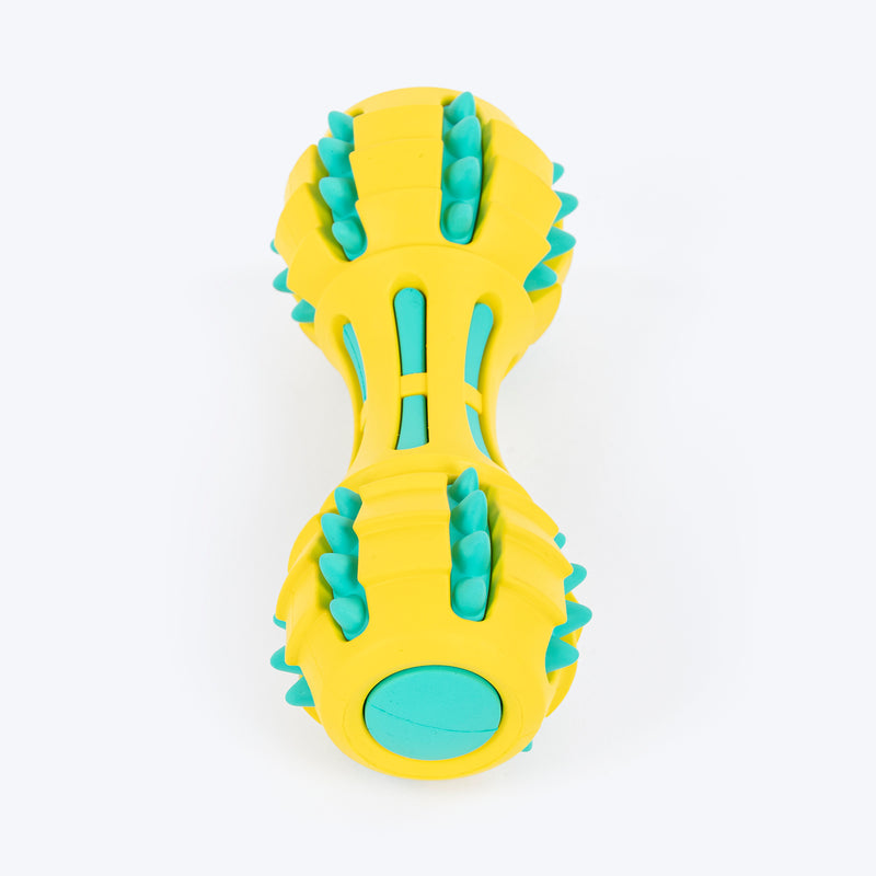 HUFT Spikey Dumbbell Chew Toy For Dog - Yellow & Turquoise