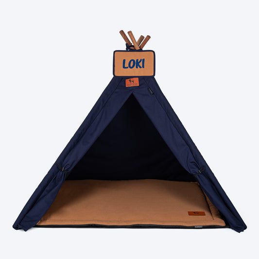 HUFT Personalised Teepee Tent For Dogs and Cats - Navy & Brown - Heads Up For Tails