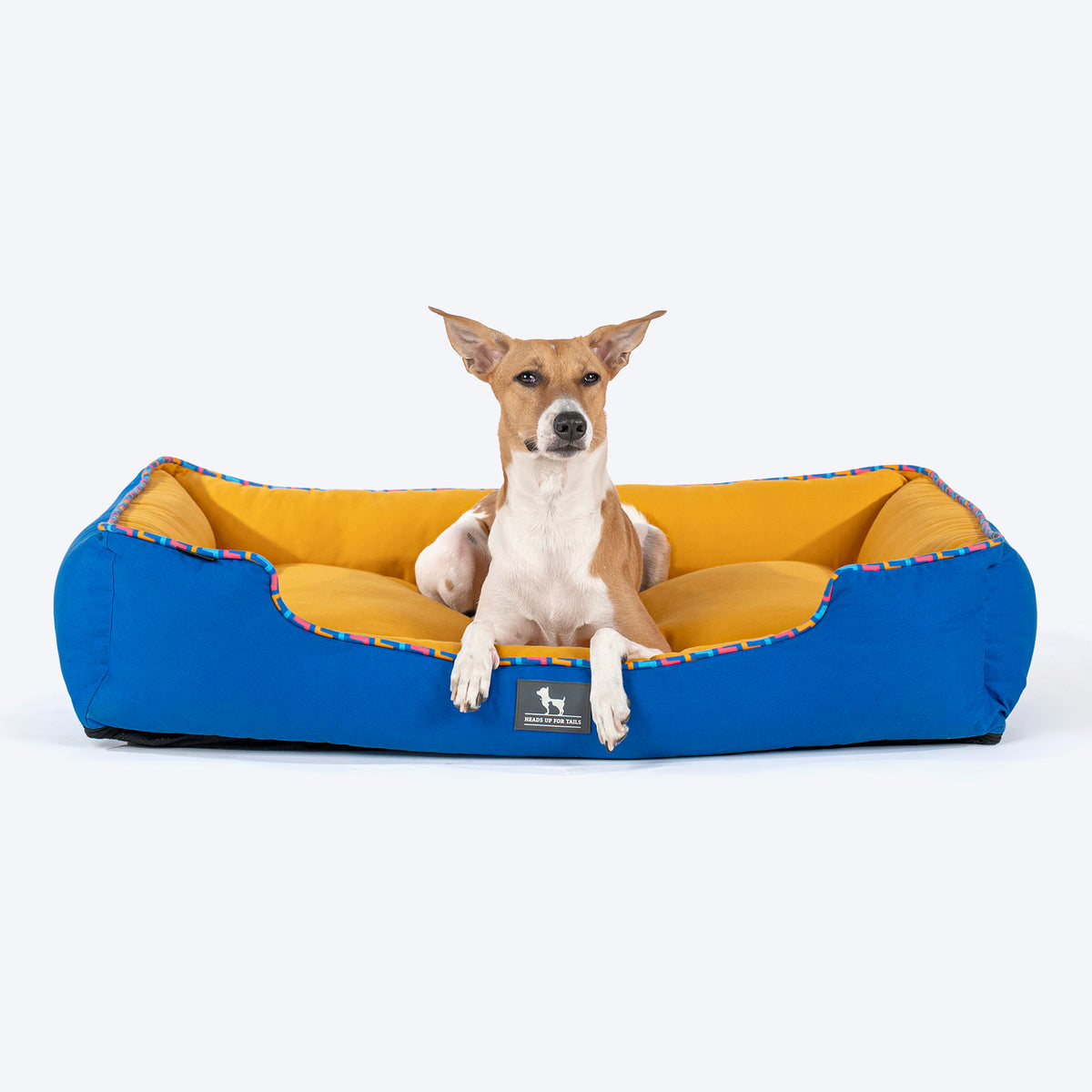 HUFT Classic Lounger Dog Bed - Blue & Mustard Yellow - Heads Up For Tails