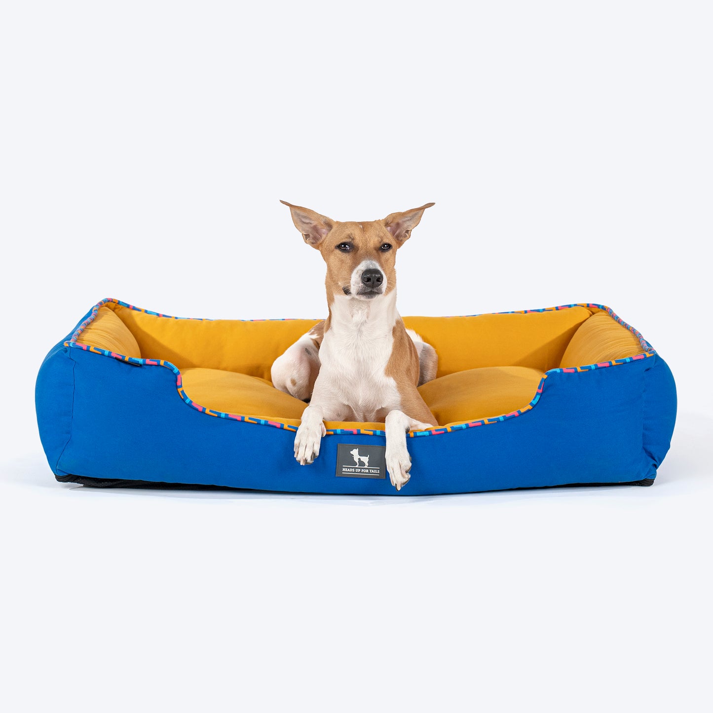 HUFT Classic Lounger Dog Bed - Blue & Mustard Yellow - Heads Up For Tails