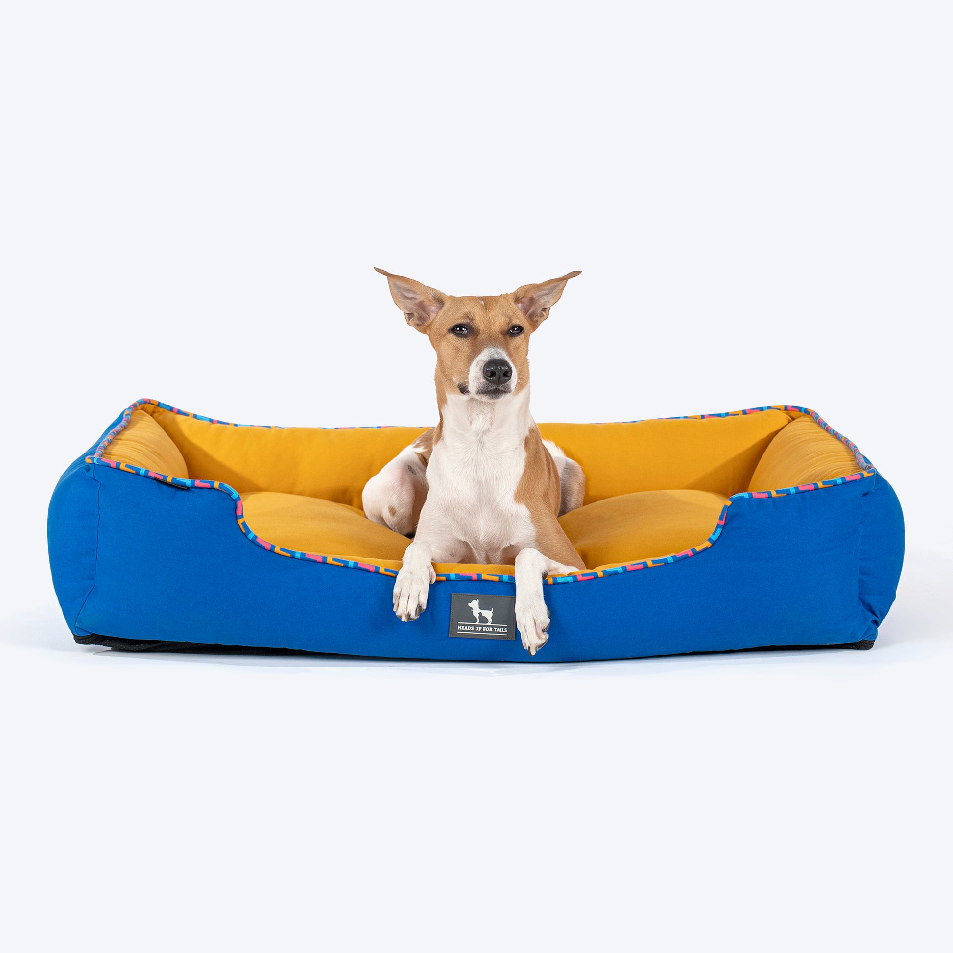 HUFT Classic Lounger Dog Bed - Blue & Mustard Yellow - Heads Up For Tails