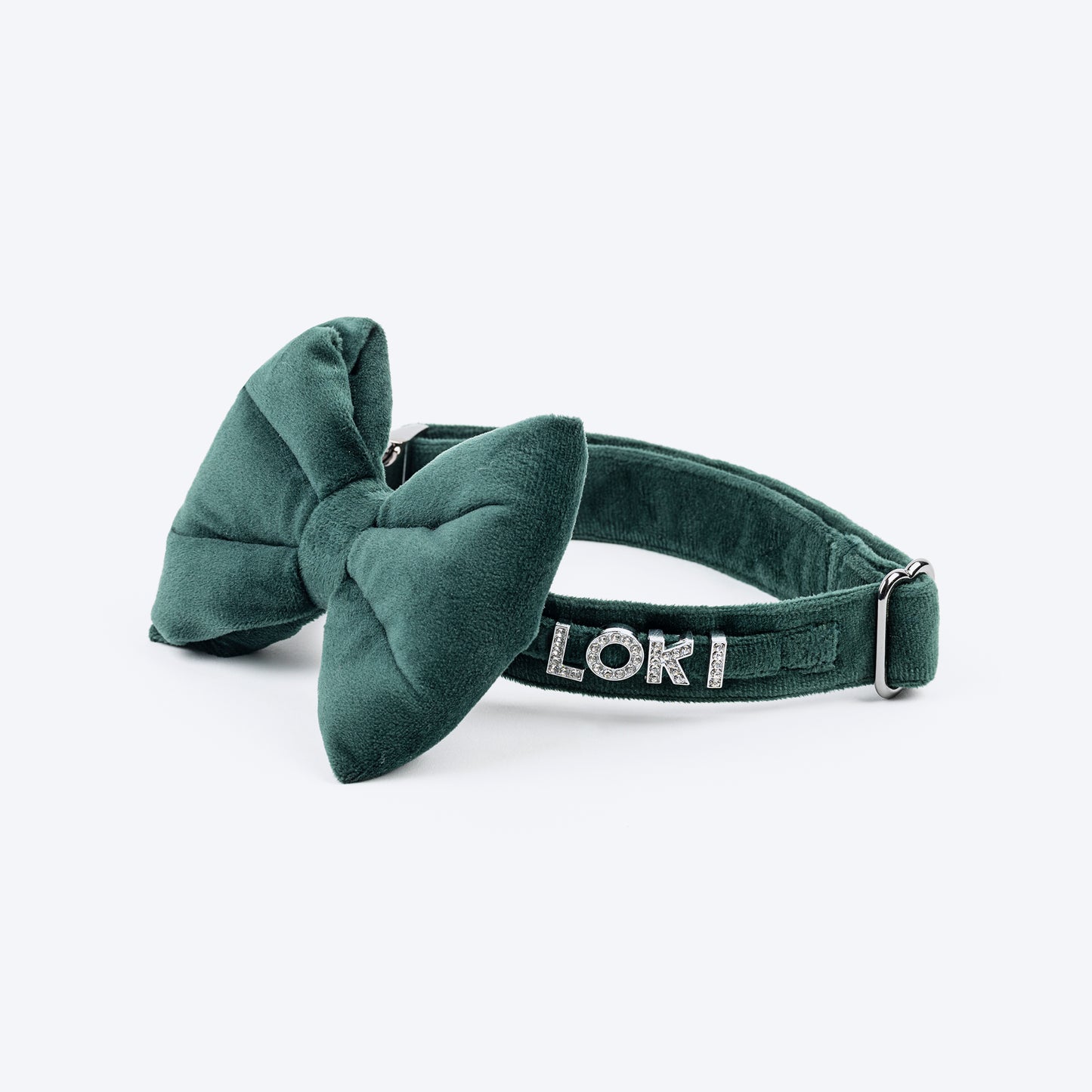 HUFT Personalised Luxe Velvet Bling Fabric Collar With Bow Tie For Dog - Emerald Green_01