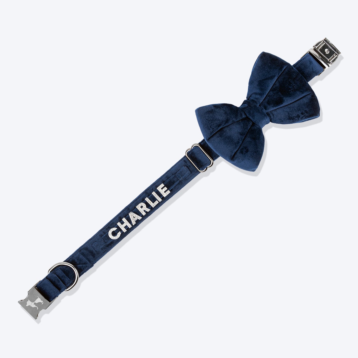 HUFT Personalised Luxe Velvet Bling Fabric Collar With Bow Tie For Dog - Dark Navy_08