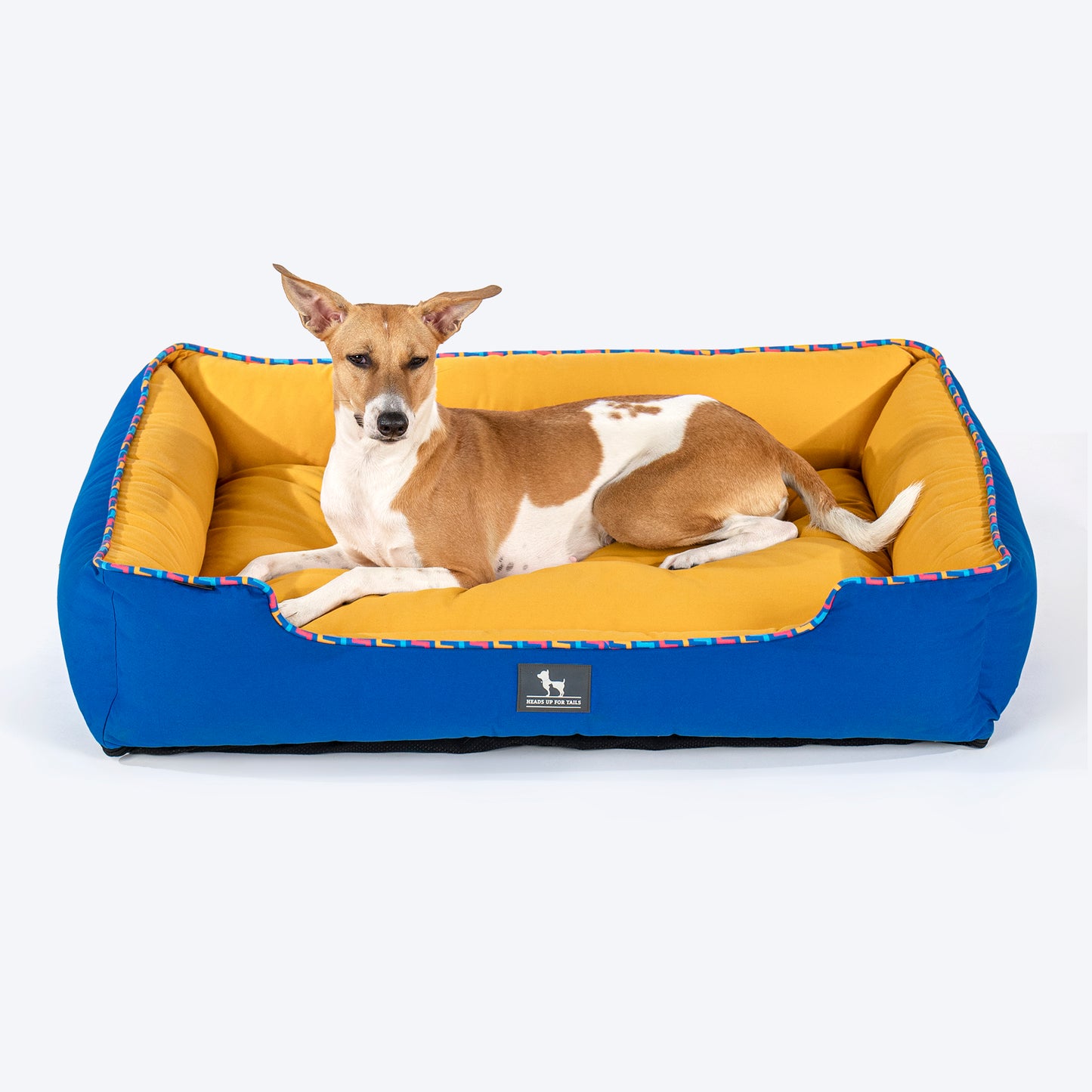 HUFT Classic Lounger Dog Bed - Blue & Mustard Yellow - Heads Up For Tails