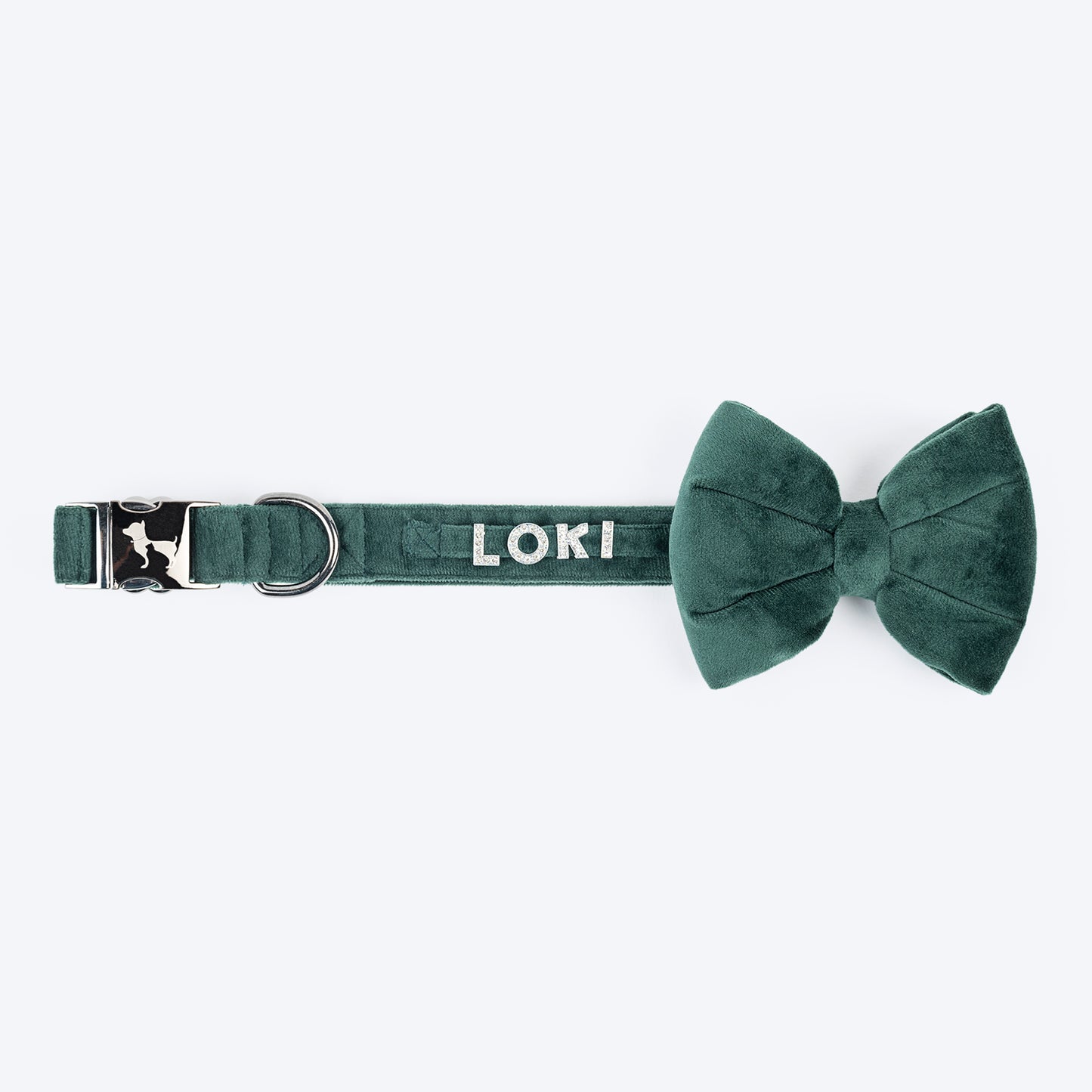 HUFT Personalised Luxe Velvet Bling Fabric Collar With Bow Tie For Dog - Emerald Green_04