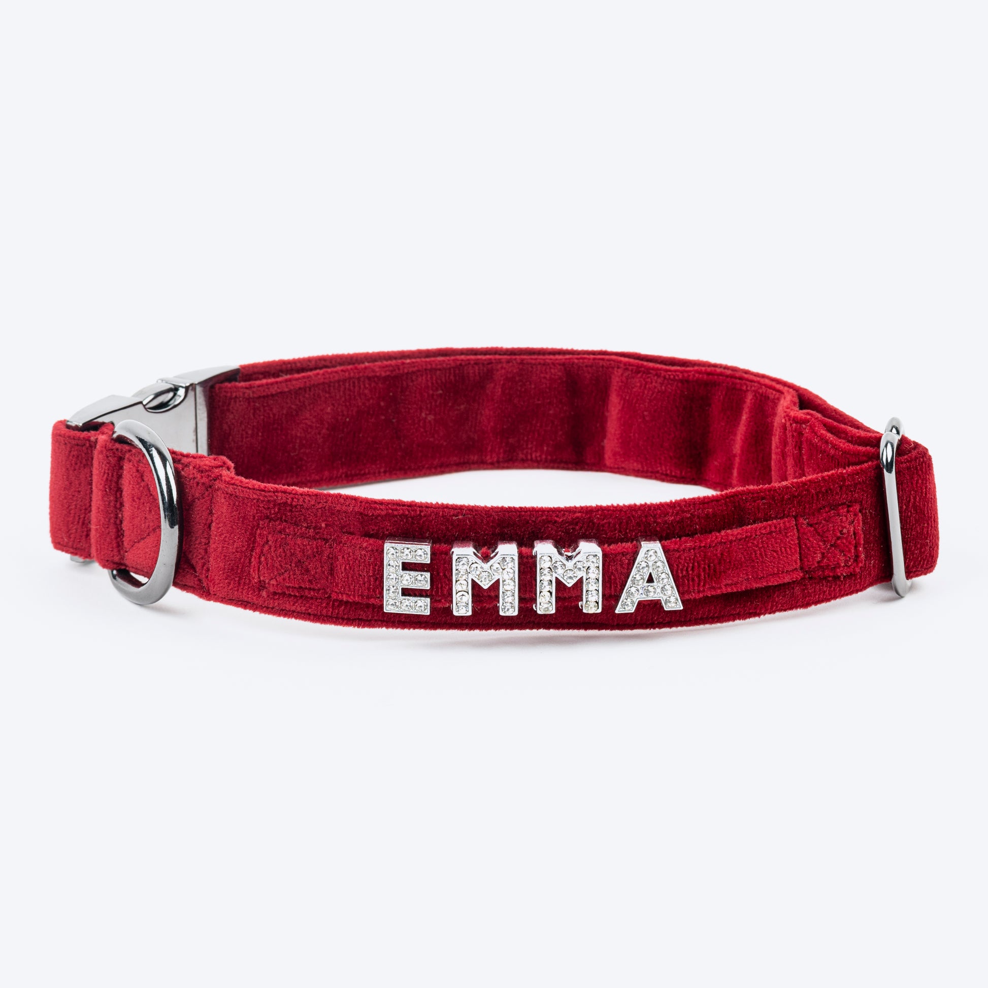 HUFT Personalised Luxe Velvet Bling Fabric Collar With Bow Tie For Dog - Maroon_06