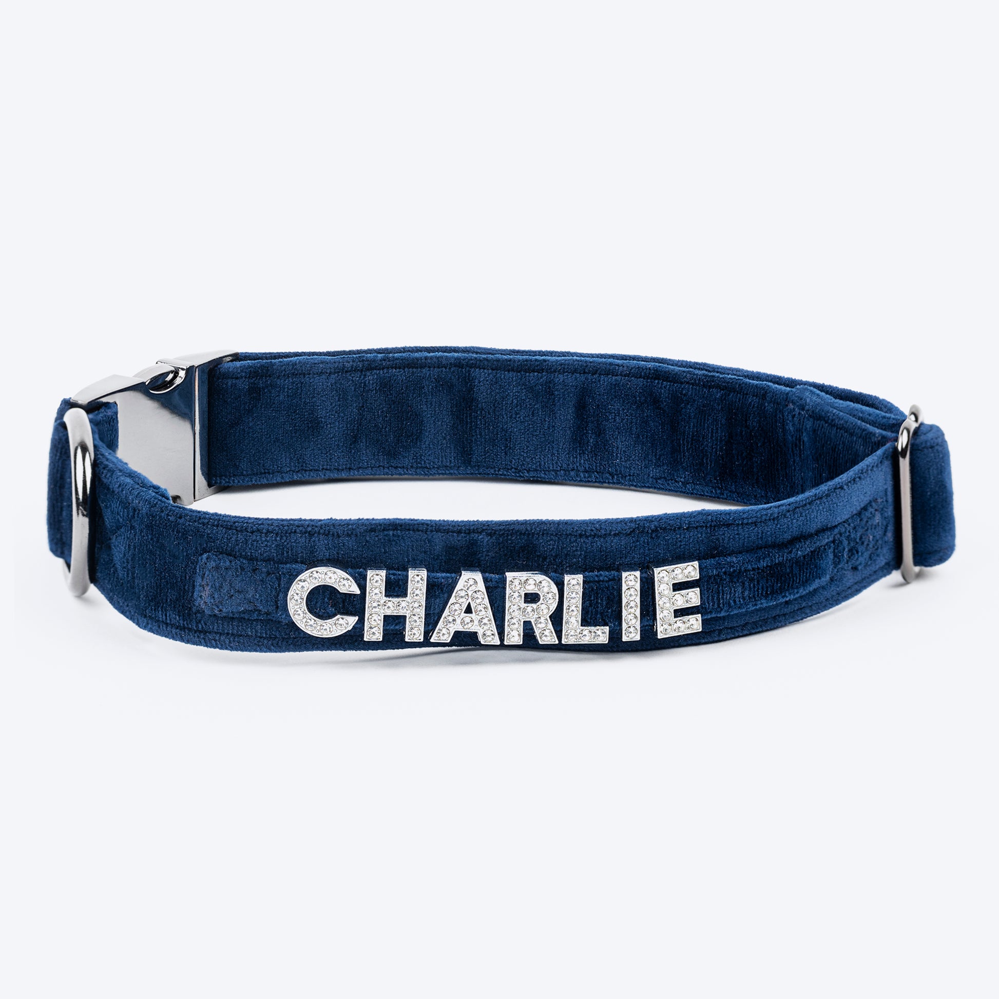 HUFT Personalised Luxe Velvet Bling Fabric Collar With Bow Tie For Dog Dark Navy