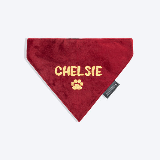 HUFT Personalised Luxe Velvet Bandana For Dog - Maroon_01