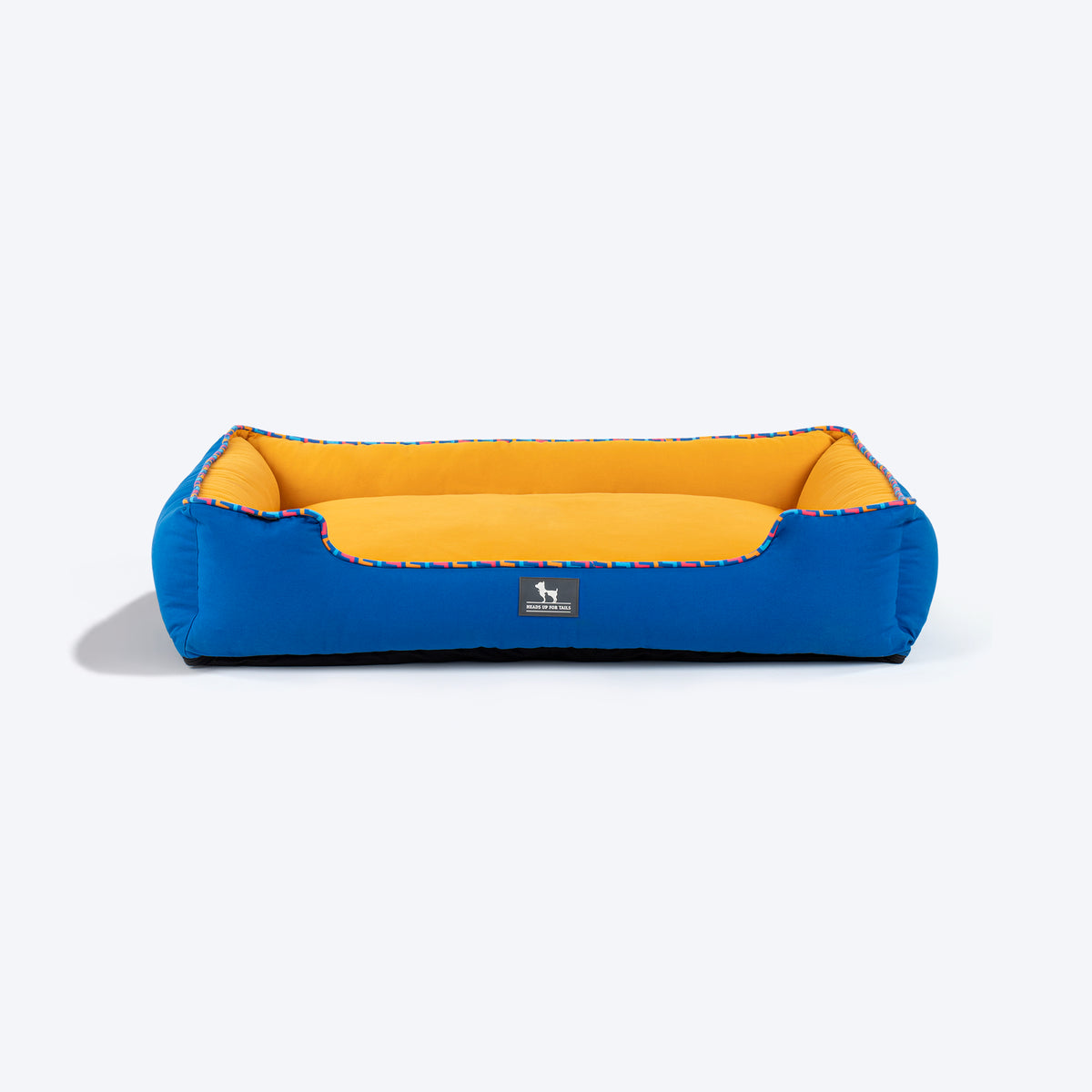 HUFT Classic Lounger Dog Bed - Blue & Mustard Yellow, Posture-friendly, Anti-skid base