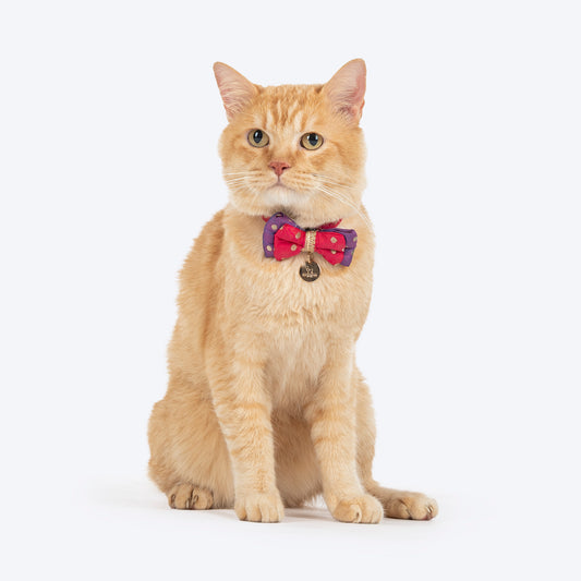 HUFT Desi Glam Bow Tie With Strap For Cat - Pink & Purple - Heads Up For Tails